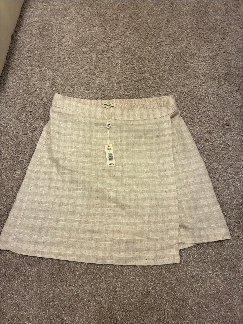 Max Studio Beige Plaid A-Line Wrap Skirt